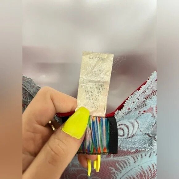 Tripp NYC Vintage 90s Mini Dress Blue Red Lace - Picture 9 of 13